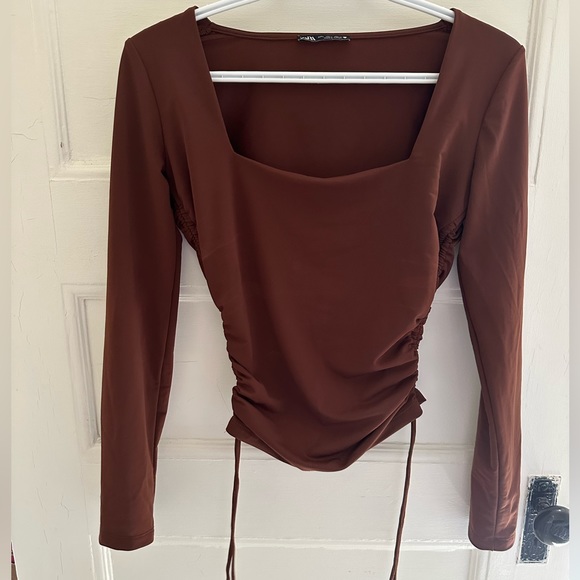Zara square neck scrunch side top - Picture 2 of 6